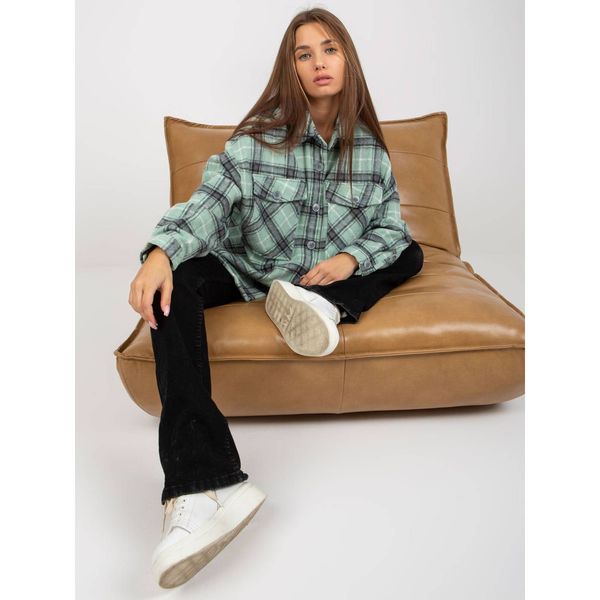 Fashionhunters Mint plaid button-down overshirt