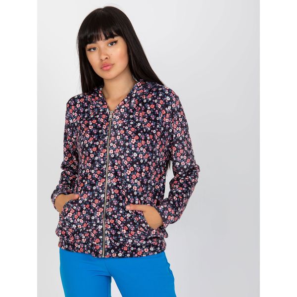 Fashionhunters Navy and pink velor sweatshirt with a RUE PARIS print