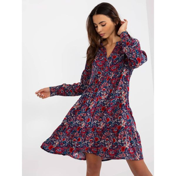 Fashionhunters Navy and red viscose dress with the SUBLEVEL print
