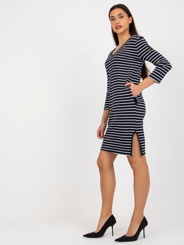 Fashionhunters Navy and white striped sweatshirt dress by OCH BELLA