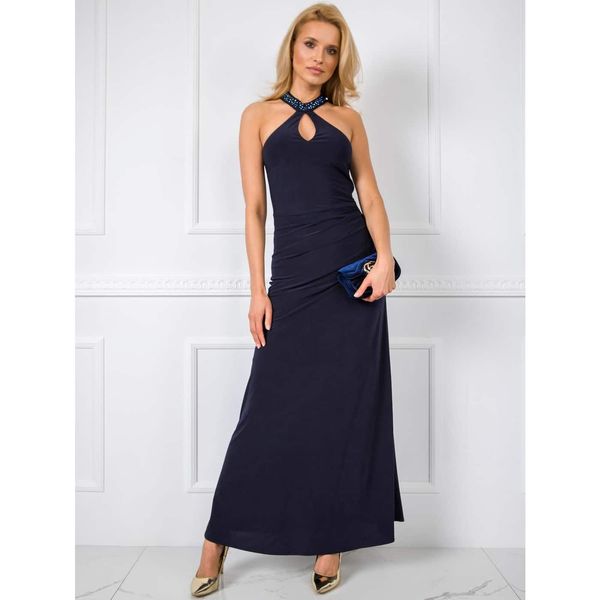 Fashionhunters Navy blue dress with an application