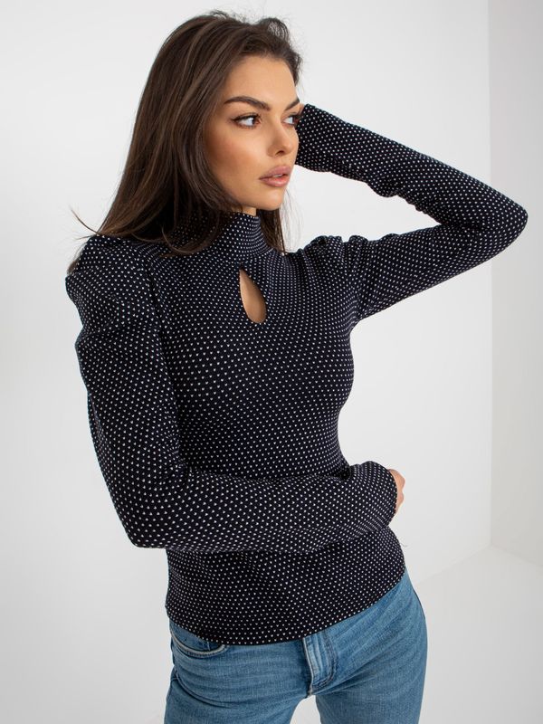 Fashionhunters Navy blue fitted turtleneck with puffed sleeves