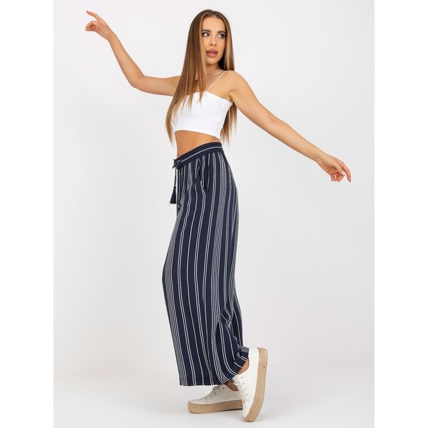 Fashionhunters Navy blue linen pants made of striped fabric SUBLEVEL