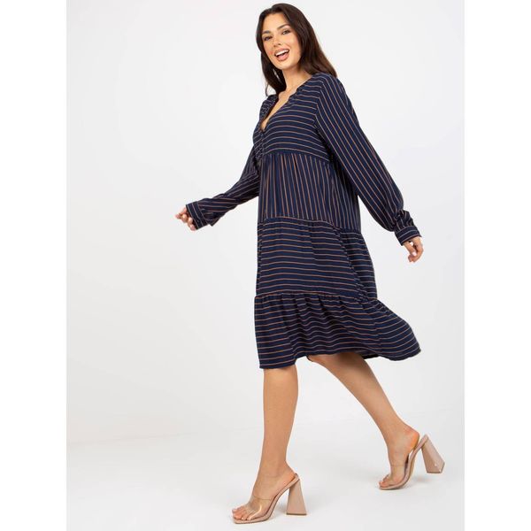 Fashionhunters Navy blue loose dress with stripes made of viscose SUBLEVEL