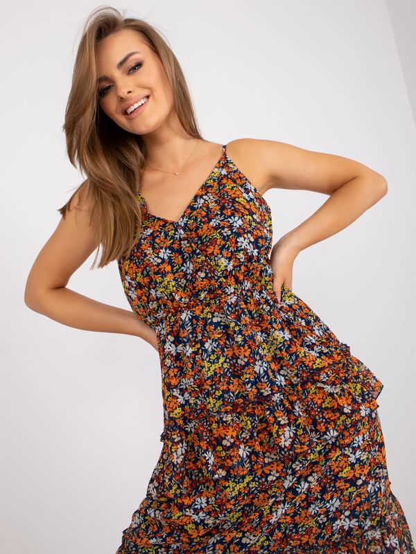 Fashionhunters Navy blue maxi dress with flowers on hangers