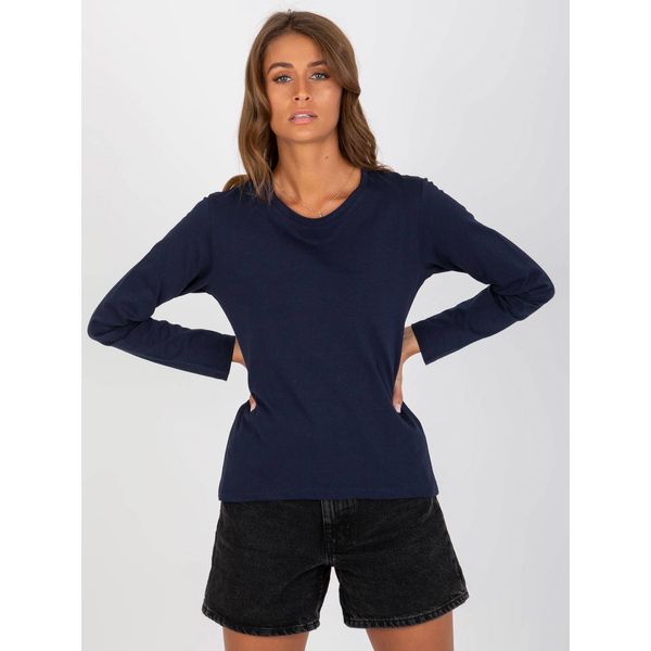 Fashionhunters Navy blue plain longsleeve blouse made of cotton