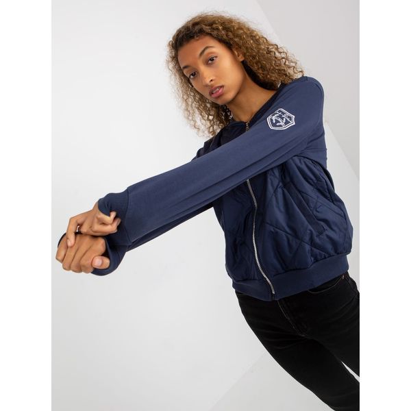 Fashionhunters Navy blue quilted bomber sweatshirt with a RUE PARIS badge