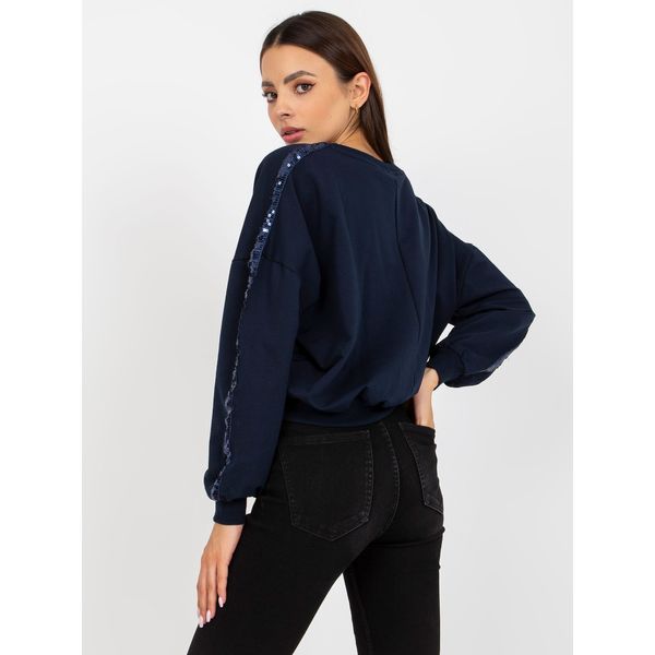 Fashionhunters Navy blue short sweatshirt without a hood with the RUE PARIS application