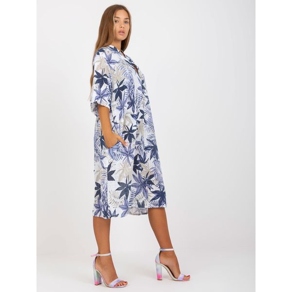 Fashionhunters Navy blue summer oversize dress with 3/4 sleeves