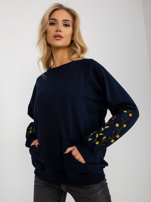 Fashionhunters Navy blue sweatshirt RUE PARIS with embroidery on the sleeves
