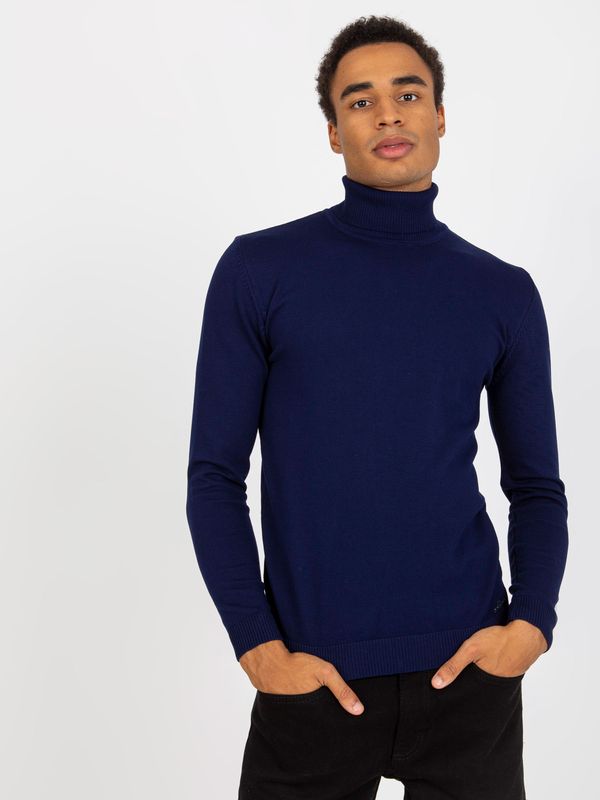Fashionhunters Navy blue viscose men's sweater with turtleneck LIWALI