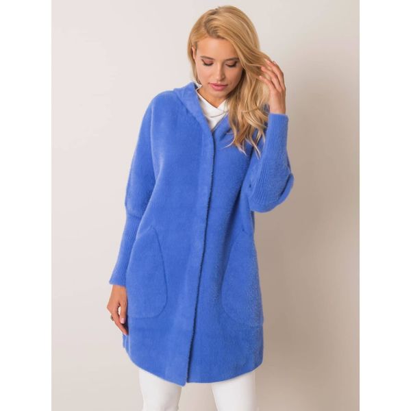 Fashionhunters Niebieski płaszcz z alpaki z kapturem