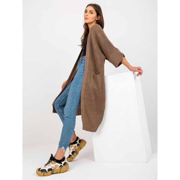 Fashionhunters OCH BELLA brown long cardigan with wide sleeves