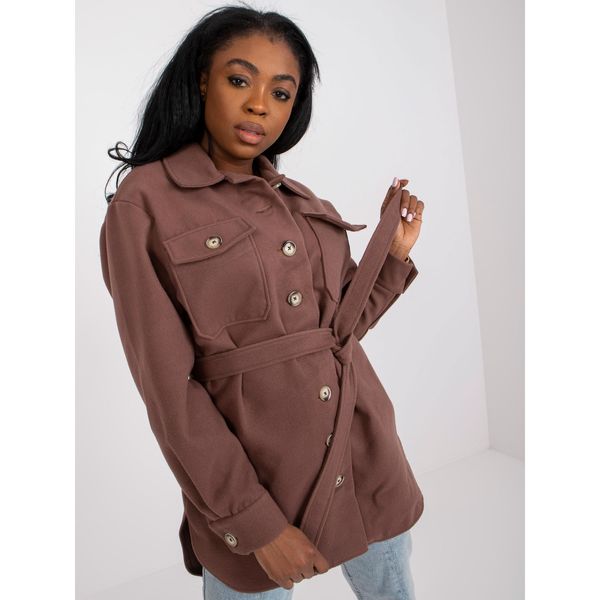 Fashionhunters Olesia brown long shirt with a belt