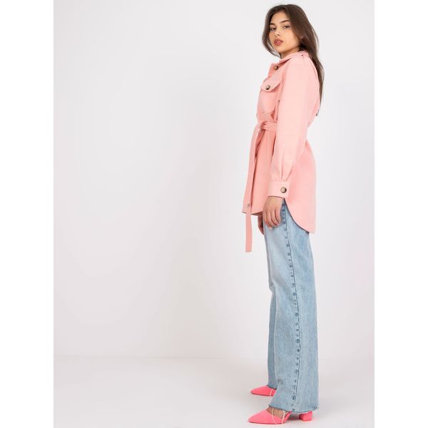 Fashionhunters Olesia pink long shirt with a belt