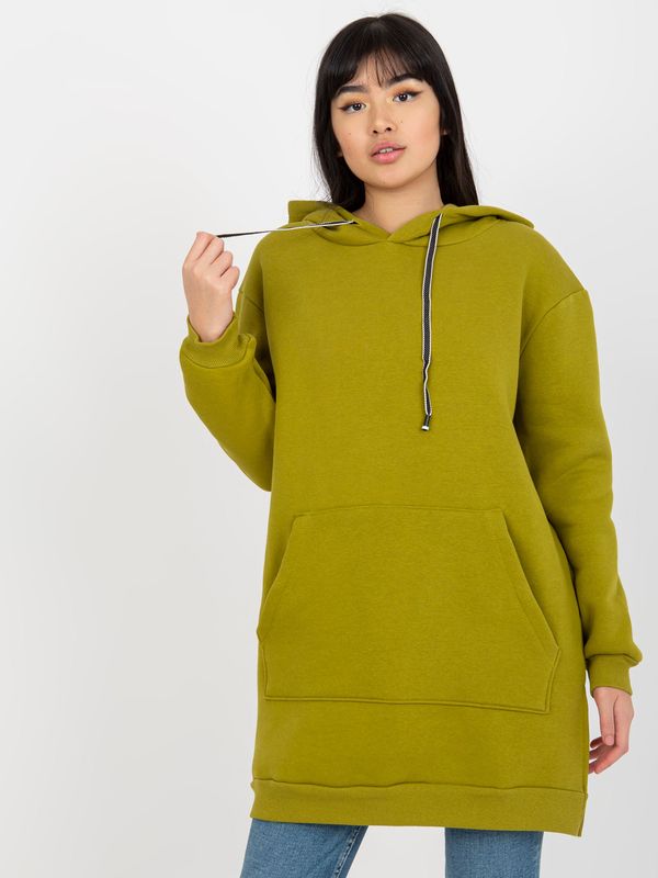 Fashionhunters Olive Long Kangaroo Hoodie