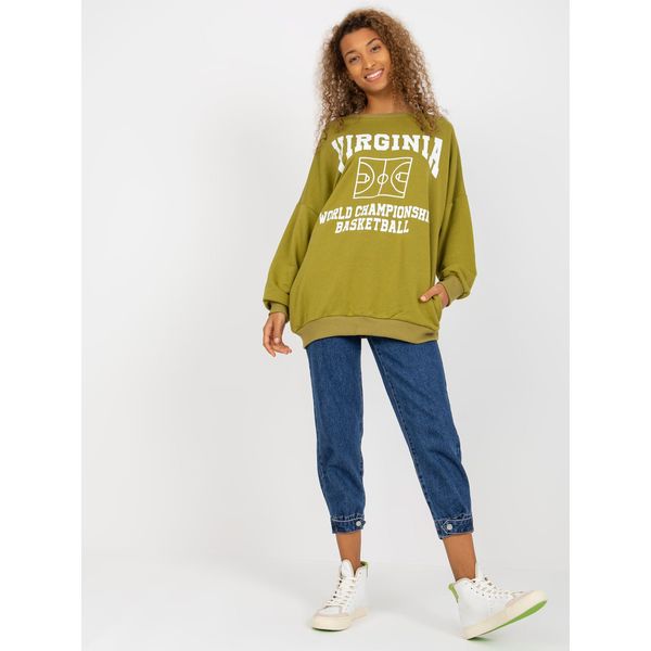 Fashionhunters Olive loose sweatshirt with a print and long sleeves