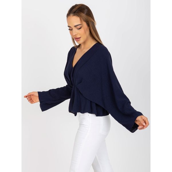 Fashionhunters One size navy blue blouse with wide Raquel sleeves