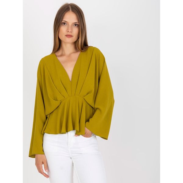 Fashionhunters One size olive blouse with a V-neck