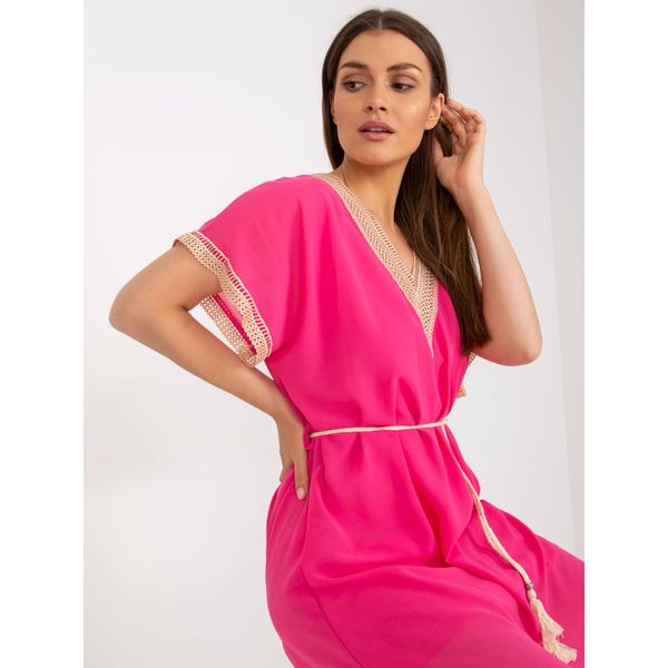 Fashionhunters One size pink dress with a braided belt