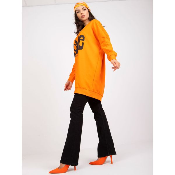 Fashionhunters Orange and black sweatshirt tunic with a print