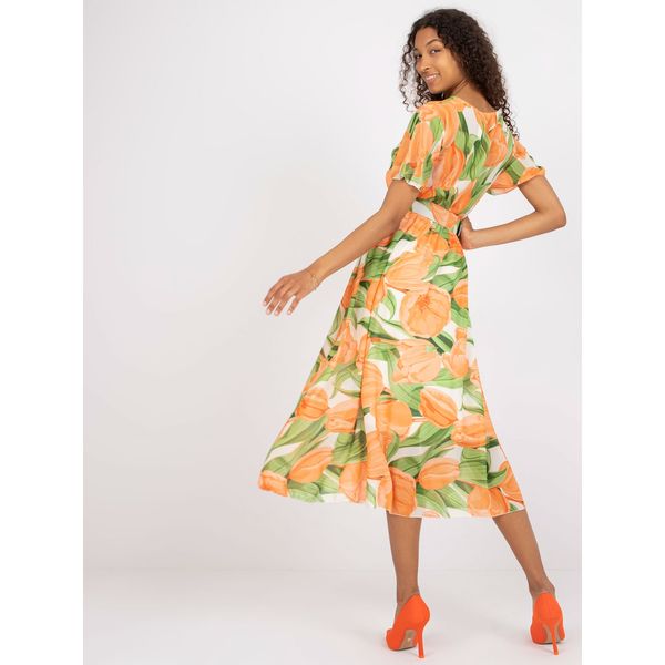 Fashionhunters Orange and green midi dress with prints