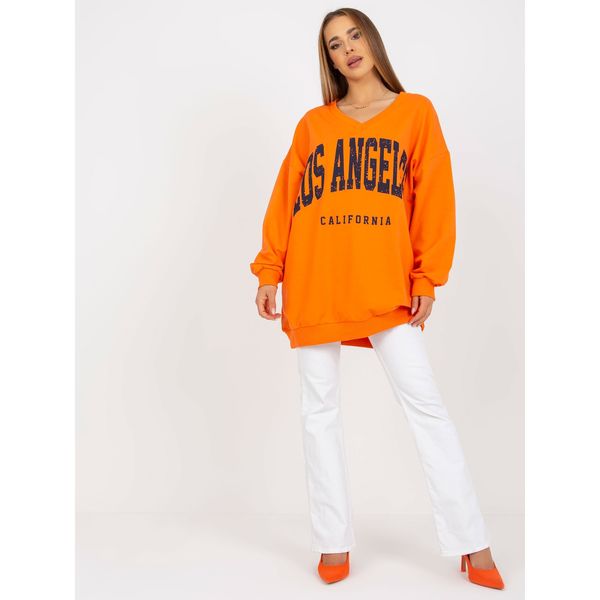 Fashionhunters Orange and navy oversized sweatshirt with a printed design