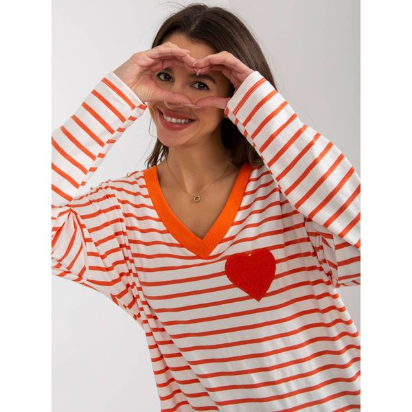 Fashionhunters Orange and white loose striped blouse with a neckline