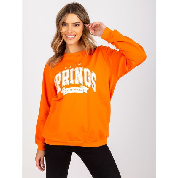 Fashionhunters Orange and white sweatshirt without a hood with a print