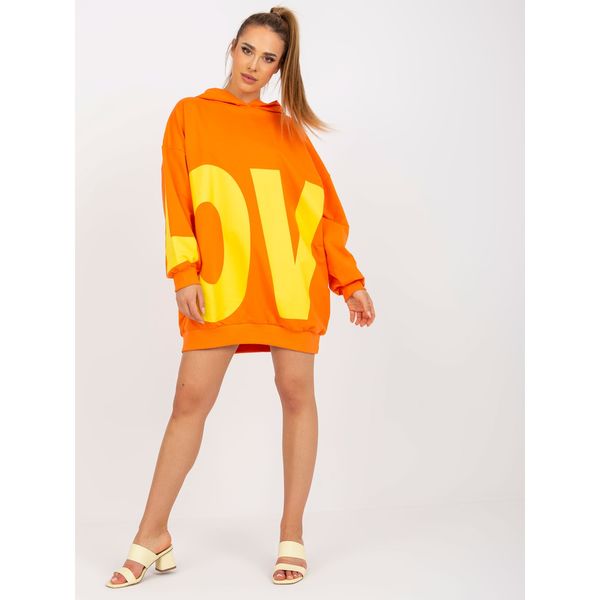 Fashionhunters Orange and yellow sweatshirt with a hood and a printed design
