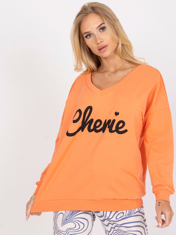 Fashionhunters Orange-black long-sleeved sweatshirt with print