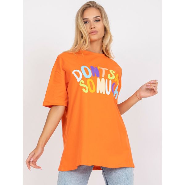 Fashionhunters Orange cotton t-shirt with a printed design and a round neckline