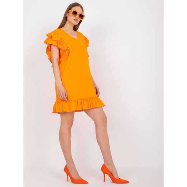 Fashionhunters Orange dress with a frill and applications on the sleeves