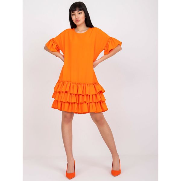 Fashionhunters Orange dress with flounces and short sleeves
