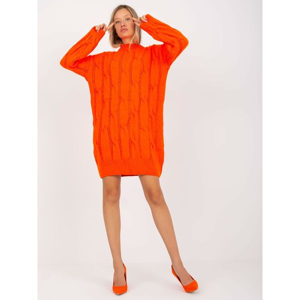Fashionhunters Orange knitted dress with a stand-up collar RUE PARIS