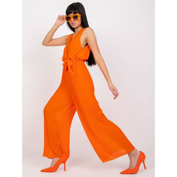 Fashionhunters Orange ladies' pleated jumpsuit