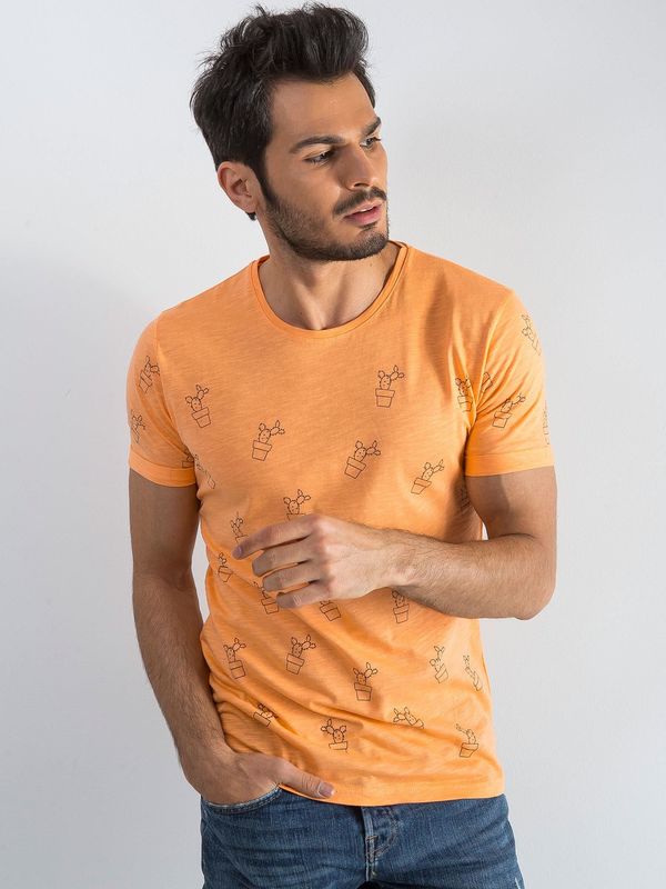 Fashionhunters Orange men's T-shirt with cactus