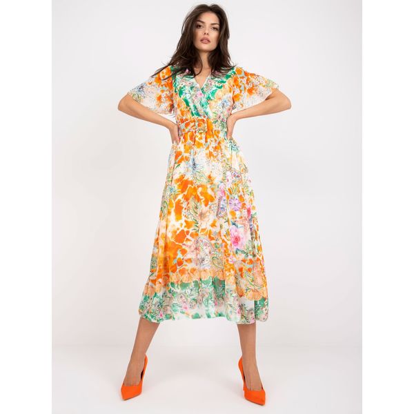 Fashionhunters Orange midi dress with prints