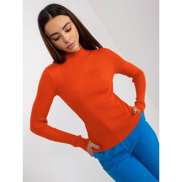 Fashionhunters Orange plain ribbed turtleneck sweater