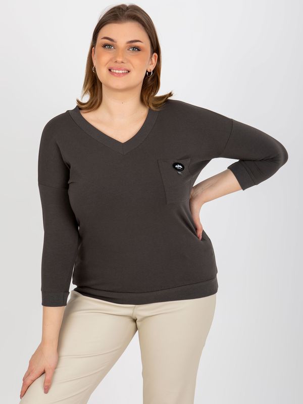 Fashionhunters Ordinary khaki blouse of larger size with V-neck