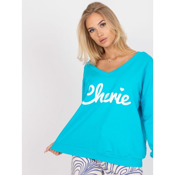 Fashionhunters Oversized blue and white cotton sweatshirt with a print