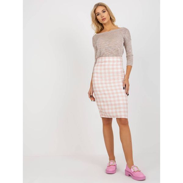 Fashionhunters Peach and white wool tweed pencil skirt