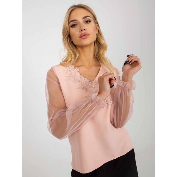 Fashionhunters Peach formal blouse with mesh sleeves