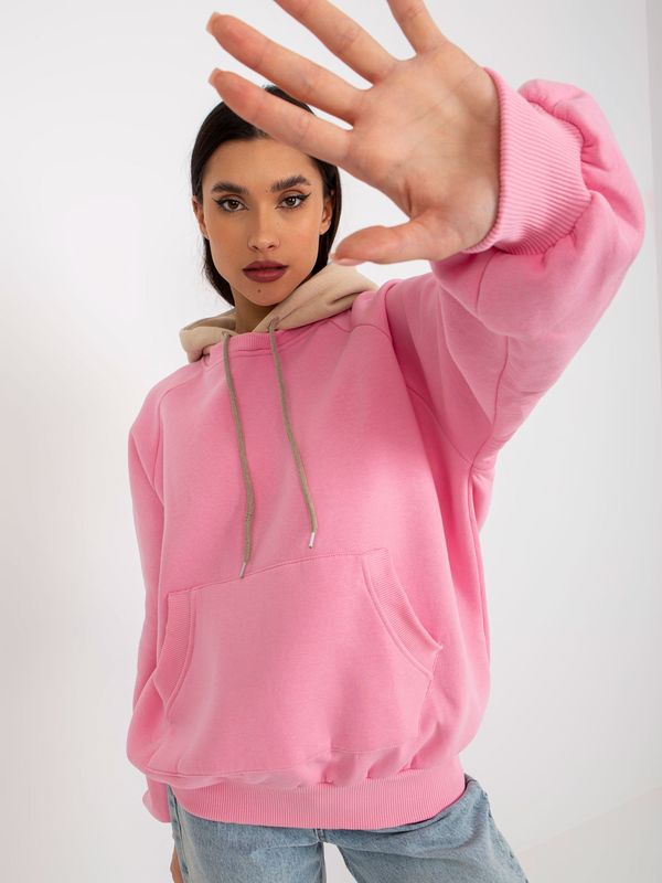 Fashionhunters Pink and beige basic hoodie