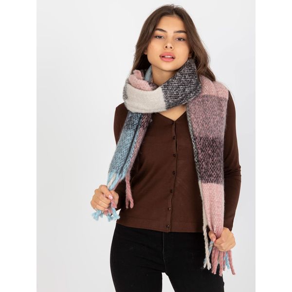 Fashionhunters Pink and black checkered warm scarf