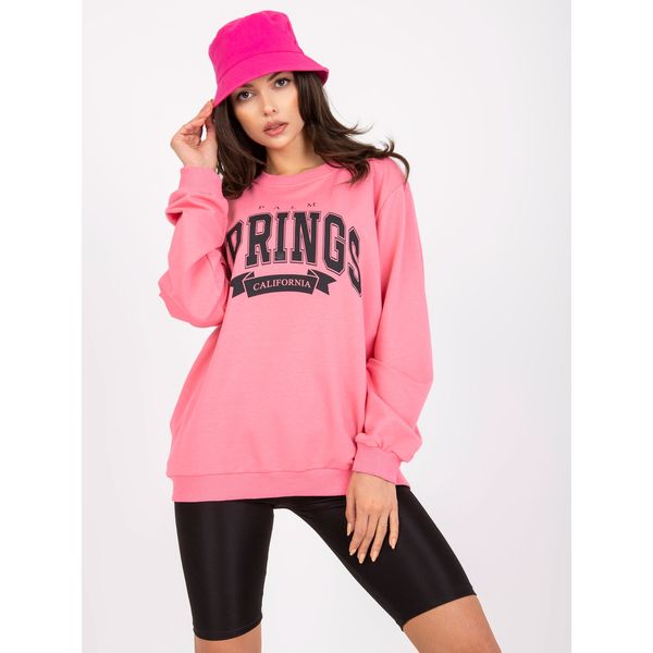 Fashionhunters Pink and black women's sweatshirt without a hood with long sleeves
