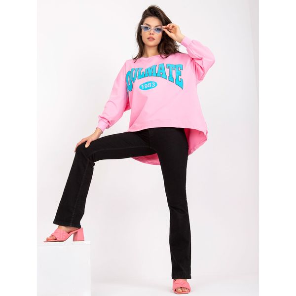 Fashionhunters Pink and blue cotton oversize sweatshirt without a hood