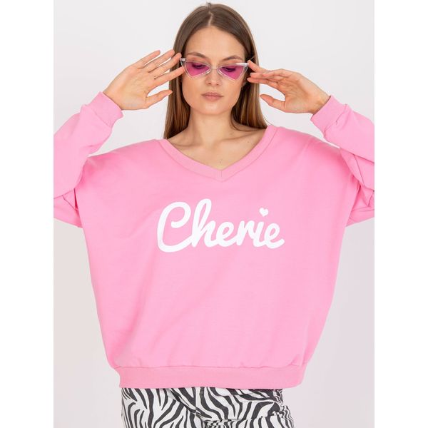 Fashionhunters Pink and white printed sweatshirt with a loose cut