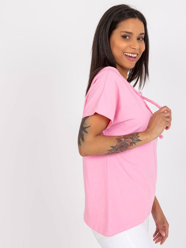 Fashionhunters Pink Blouse with Short Sleeves Antonine RUE PARIS