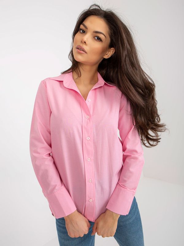 Fashionhunters Pink Classic Cotton Collared Shirt